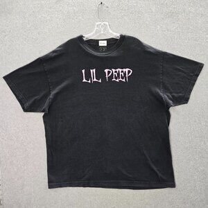 Lil Peep Men Shirt 2X Black‎ Logo Hip Hop Rap Short Sleeve Tee